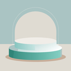 Minimalist geometric stage with two tiers and an arched backdrop