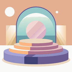 Modern geometric stage with pastel colors and abstract background elements