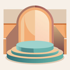 Modern minimalist stage with tiered podium and arched backdrop