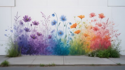 Vibrant Rainbow Floral Mural: A Stunning Artistic Wall Painting