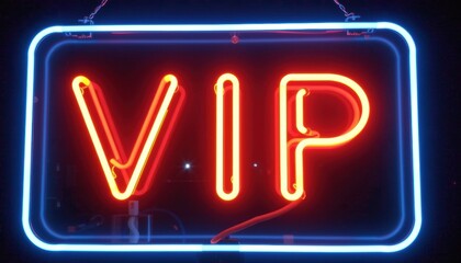 A glowing VIP neon sign in a dark setting, highlighting exclusivity and importance. The neon lights provide a bright and colorful contrast