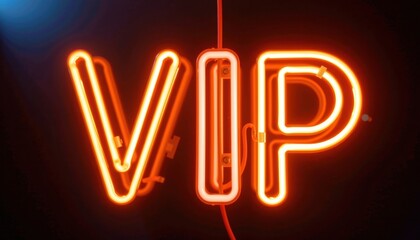 Neon sign with "VIP" letters, glowing in a dark setting, creating a sense of exclusivity.