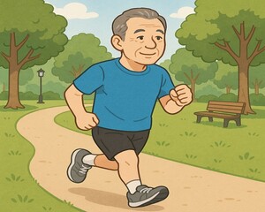 50代　男性　公園でジョギング