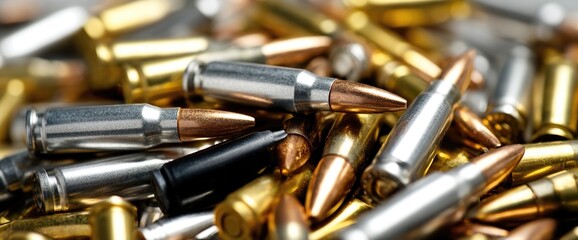 Assorted Rifle and Pistol Ammunition Close-Up Pile