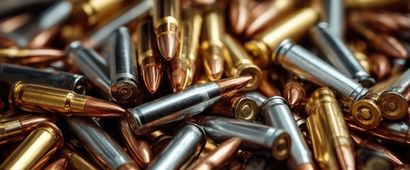 Assorted Rifle and Pistol Ammunition Close-Up Pile
