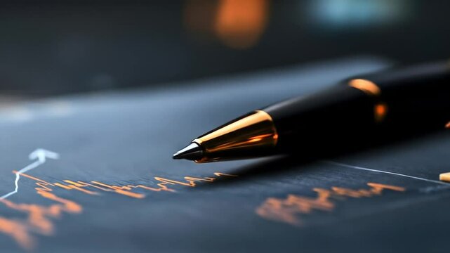 A pen rests on financial charts, with a miniature house nearby.  The image suggests investment in real estate