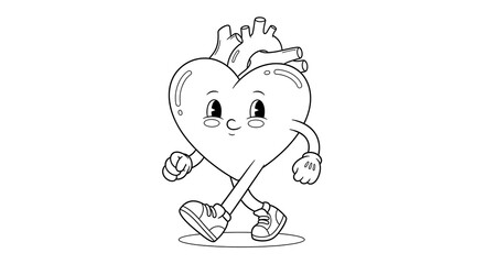 Obraz premium Cartoon heart character walking with a smile and wearing shoes isolated on transparent background