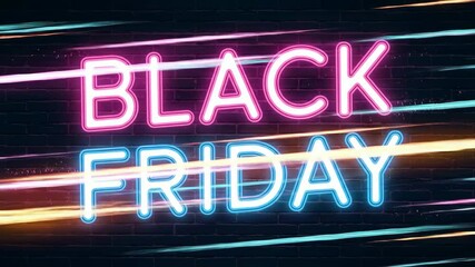 Neon "Black Friday" Sign with Dynamic Light Streaks. Eye-catching promotional background. Great for retail advertising and social media campaigns. - Powered by Adobe