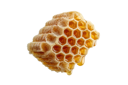 PNG Golden honeycomb with dripping honey on black background
