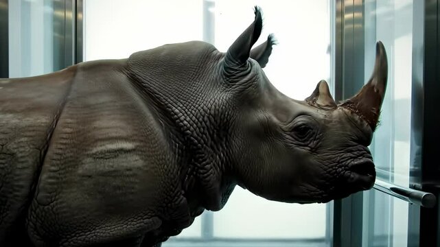 Rhinoceros in elevator absurd 