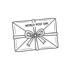 Hand drawn illustration of a gift package for world post day isolated on transparent background