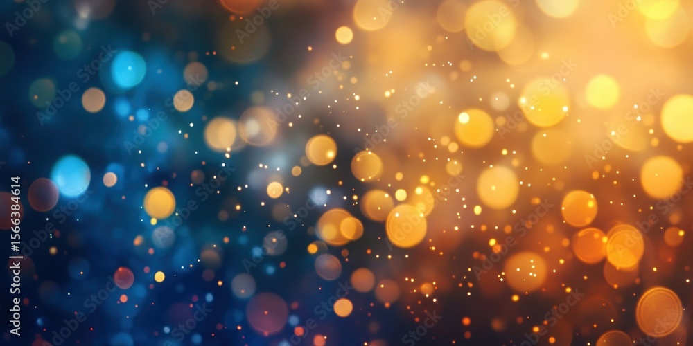 Poster abstract bokeh in blue and orange: a captivating abstract composition of luminous bokeh lights dance