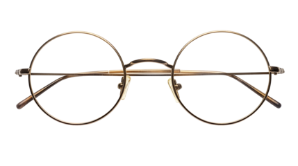 Sleek golden eyeglasses with round frames offer a sophisticated and vintage-inspired style  isolated on transparent background