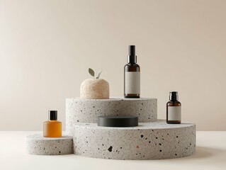 ultra HD image of four geometric stone podium for product display Good for beauty product display cosmetic and skincare product mockup  high detail 8k