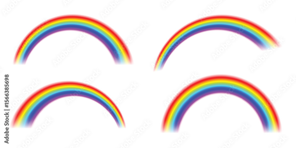 Poster realistic rainbow arch set isolated on transparent and white background with colorful light spectrum