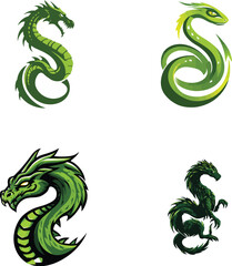 Obraz premium Collection of green dragon logo designs for inspiration eps