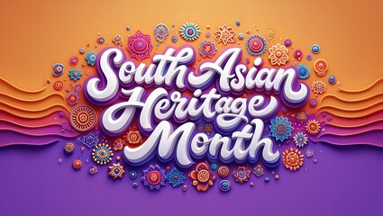 Modern Geometric South Asian Heritage Month Banner with Cultural Patterns and Warm Color Gradient Generative AI 