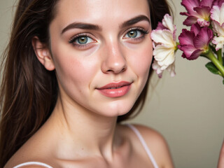 Fototapeta premium Sensual Young Adult Woman – Elegant Beauty and Feminine Confidence Concept in Portrait Photography