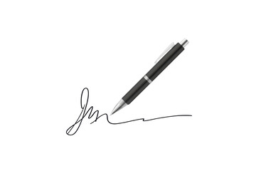 Fototapeta premium PNG Black ballpoint pen with silver accents and handwritten signature on white background