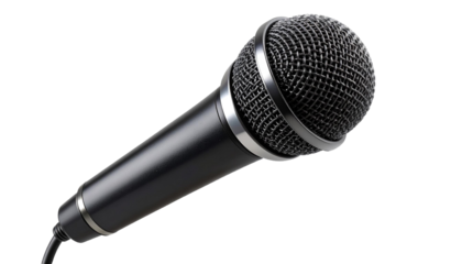 Black Professional Studio Microphone Isolated on White Background and Transparent Background (PNG)