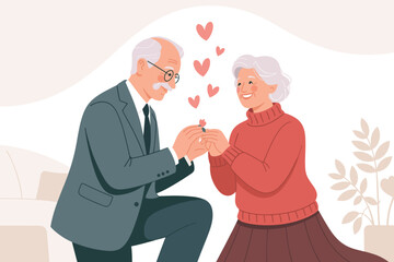 Fototapeta premium Elderly Couple's Heartwarming Proposal A Romantic Illustration