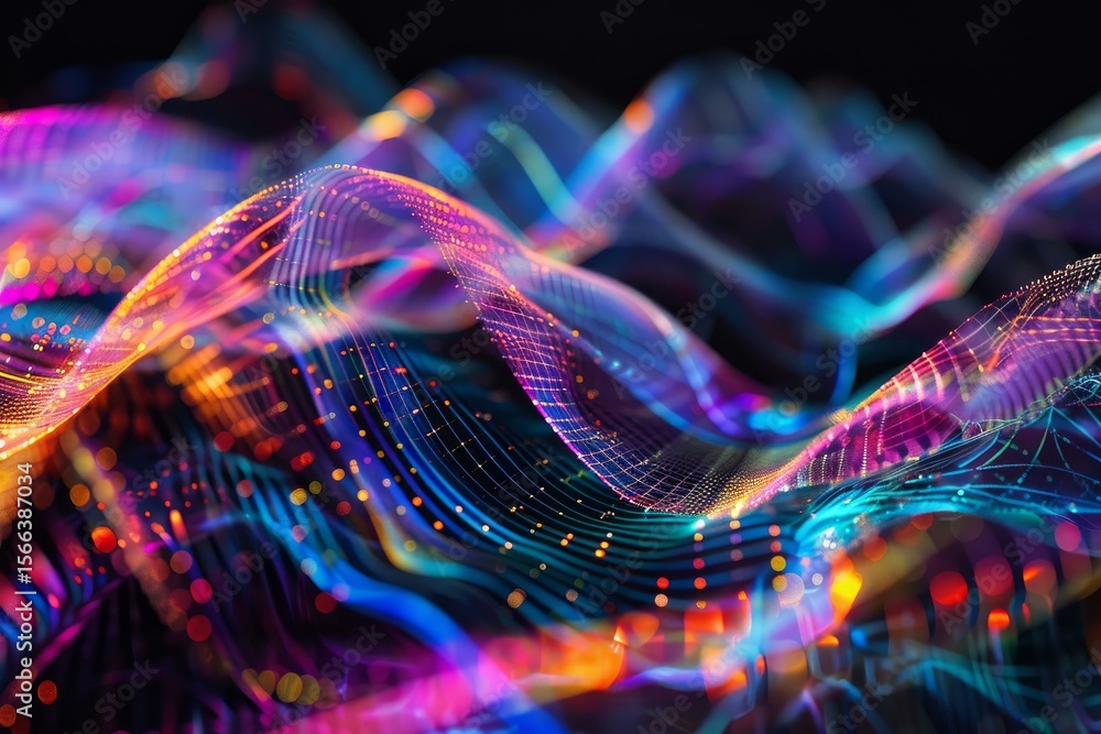 Fototapete abstract colorful waves flowing in digital space, representing data visualization, technology, and i