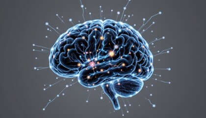 Glowing Digital Brain Illustration with Sparks and Connectivity Symbolizing Artificial Intelligence