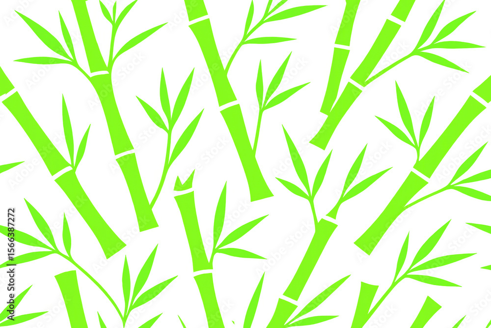 Poster repeating bamboo stalks and leaves creating a vibrant green botanical pattern on a transparent backg