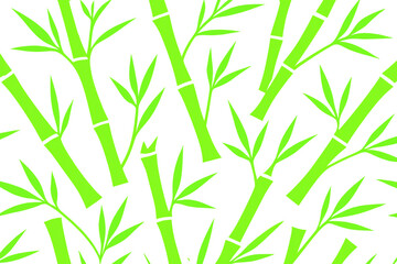 Repeating bamboo stalks and leaves creating a vibrant green botanical pattern on a transparent background