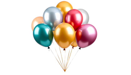 Festive Metallic Balloons Bunch Party Decor Isolated on White and Transparent Background