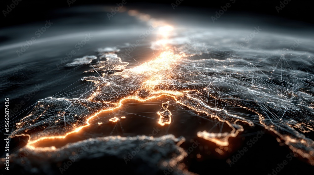 Poster global network connections illuminated data flow visualization