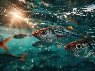 Underwater Scene with School of Fish