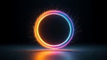 A vibrant neon circle glows in the dark