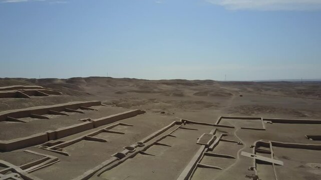 Aerial view of ancient ruins of Chan Chan in Trujillo, Peru.