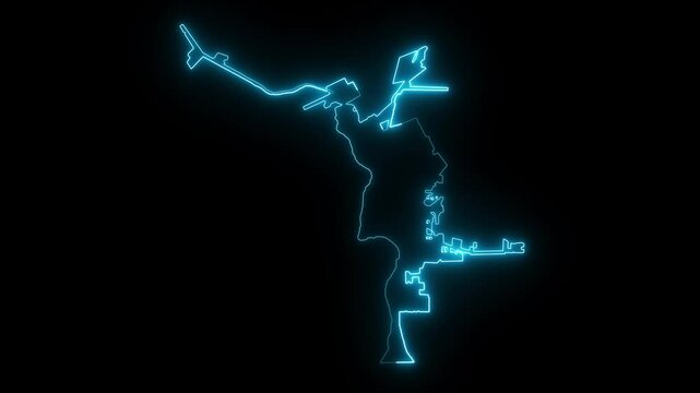 map of Laredo Texas city with a cyan glowing neon effect glowing neon Texas city Map Animation.