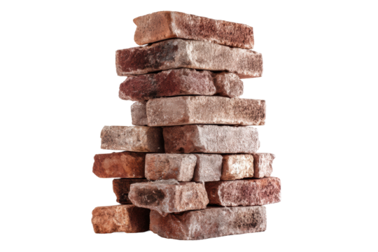 PNG Stack of weathered bricks on black background for construction and design themes