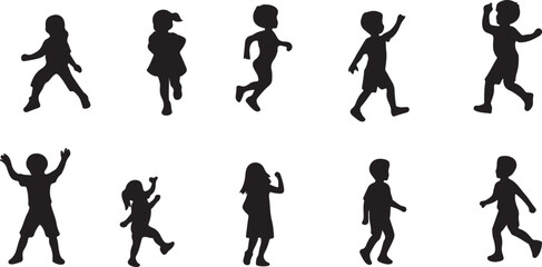 Kids Playing and Jumping Silhouettes