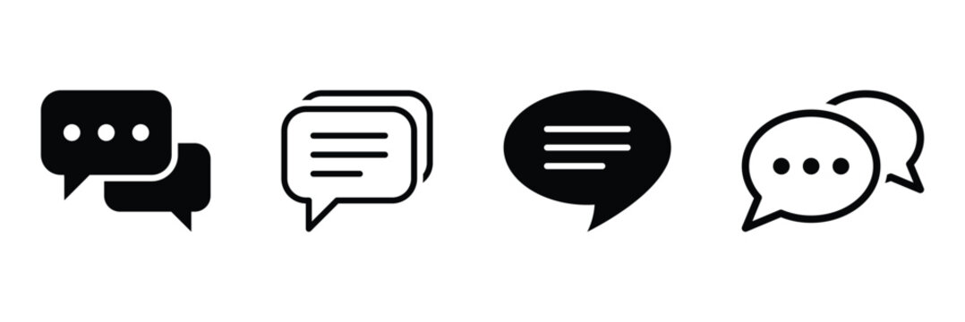 Chat bubble icon set solid and outline style. Modern chat bubble icons in various styles including filled and outline, perfect for apps and websites. Vector illustration isolated on white background