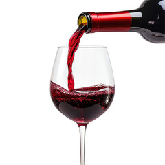 Pouring red wine into a glass on a Transparent background for elegant dining experience, Pouring Red Wine into a Glass isolated on PNG background