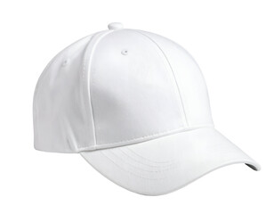 Fototapeta premium A pristine white baseball cap showcases its classic design and smooth texture, perfect for active wear.