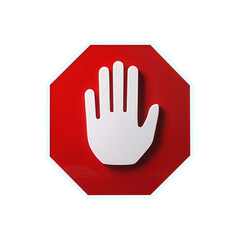 Obraz premium Red 3D stop hand gesture symbol icon illustration for road traffic warning and safety, stop sign, abstract, minimalist, graphic design illustration