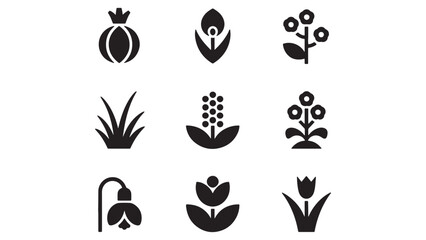 Fototapeta premium High-Quality Vector Flower Icons Set of 9 Botanical Illustrations