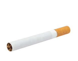 An unlit cigarette with a detailed view of its tobacco end and textured filter tip.