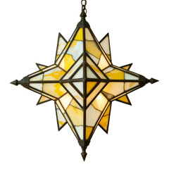 A geometric star-shaped pendant lamp in stained glass style., isolated on transparent background