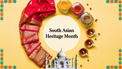 Collage of South Asian Heritage Icons with Landmarks, Textiles and Festive Elements for Cultural Education Generative AI
