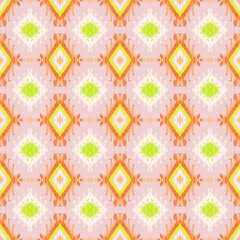 Bright and colorful geometric pattern featuring diamond shapes in shades of pink, orange, yellow, and green, creating vibrant and cheerful design