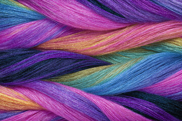 Colorful hair strands with shades of pink, blue, purple, and gold showcase a range of vibrant hairstyling possibilities