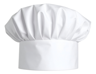 A crisp white chef's hat stands tall, symbolizing culinary expertise and professional kitchen work.