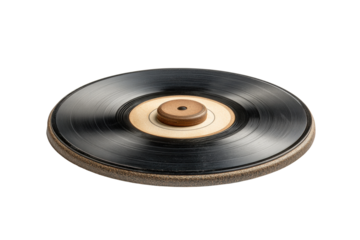 PNG Vintage gramophone record on turntable with wooden centerpiece