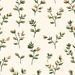 A seamless pattern with realistic mini thyme plants, mesmerizing and vibrant, minimalist design, soft colors 